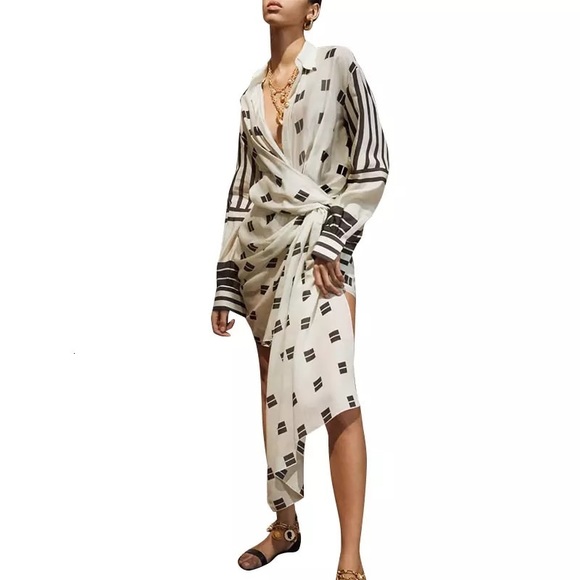 Stunning Asymmetrical Twist Mod Mini Long Sleeve Silky Dress - Picture 5 of 6